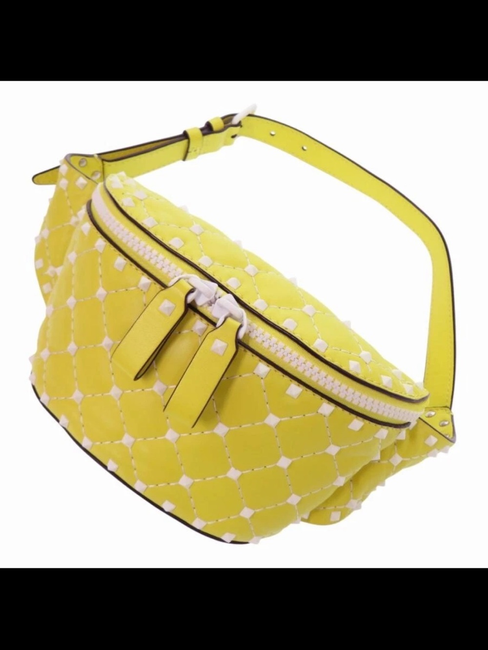 Valentino Garavani Yellow Quilted Studded Crossbody Belt Bag